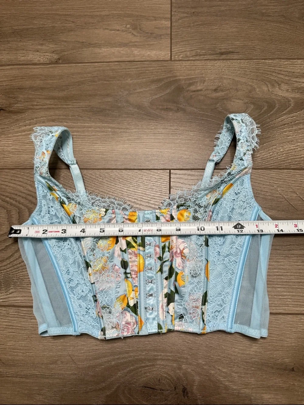Victoria's Secret Dream Angels Unlined Lace Corset Bra Blue‎ Lemon Size Medium